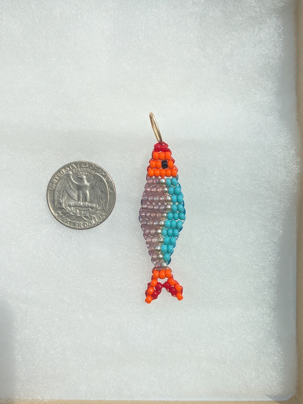 Handmade Beaded Fish Ornament in Orange, Turquoise & Lavender